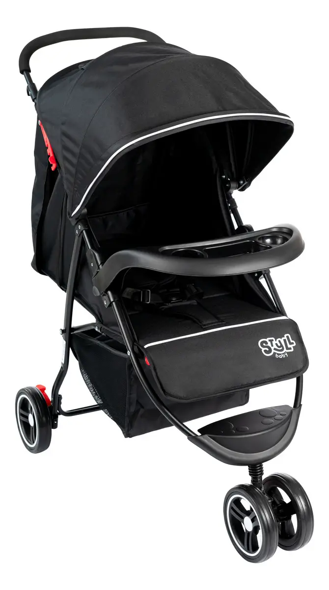 Carrinho De Bebê 3 Rodas Passeio Até 15kgs Styll Baby Cor Preto Chassi Preto