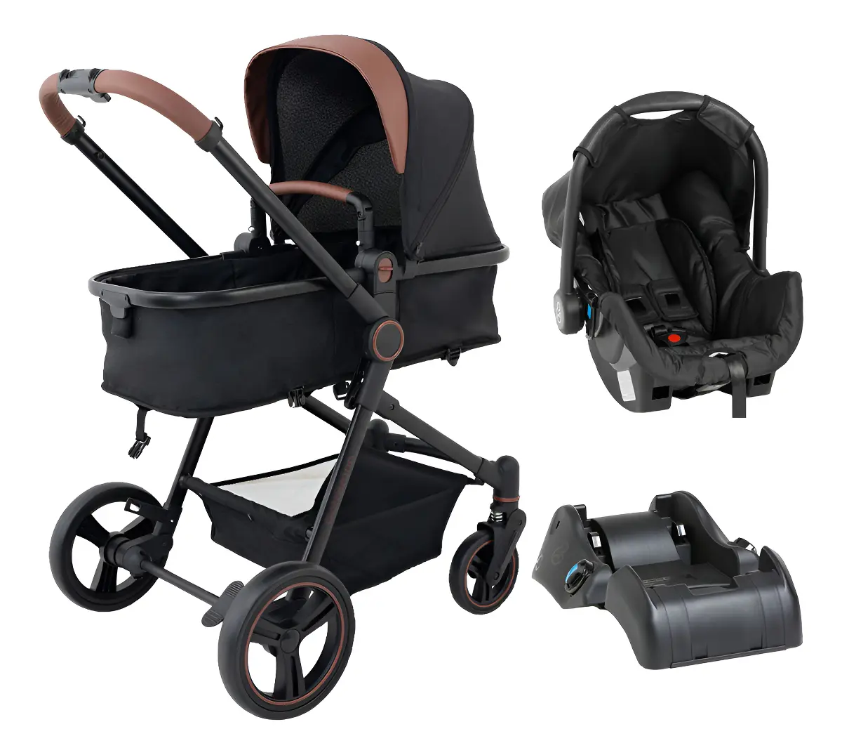 Carrinho Bebê Conforto Moisés Galzerano Ivy Travel System Pt Cor Preto Caramelo Chassi Preto Caramelo
